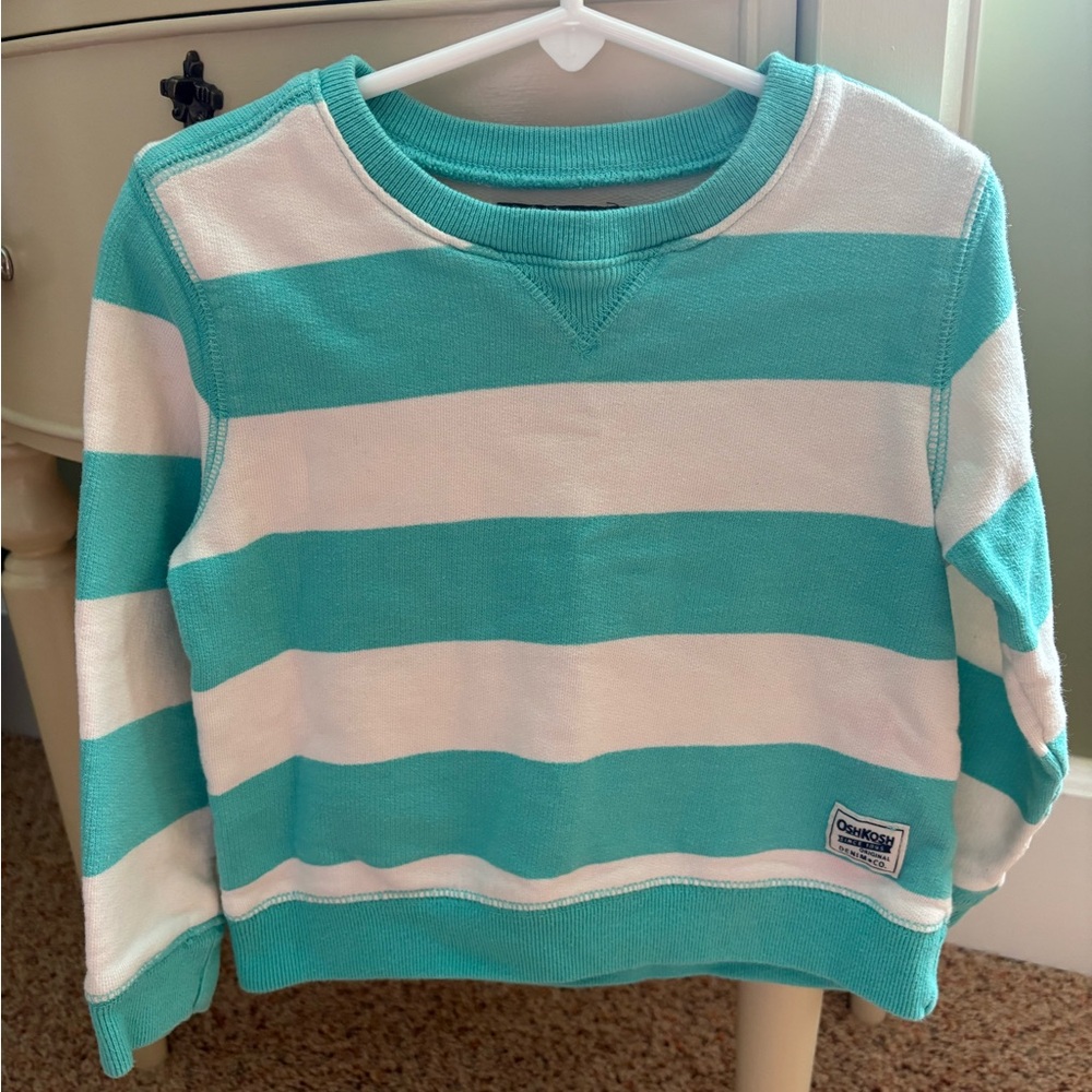4T OshKosh B'gosh Unisex Aqua and White Stripe Sweatshirt